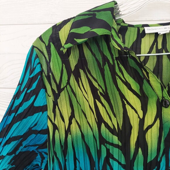 Fashion Bug M Shirt Animal Print Ombre Button Front Blouse Colorful Crinkle - Picture 5 of 9